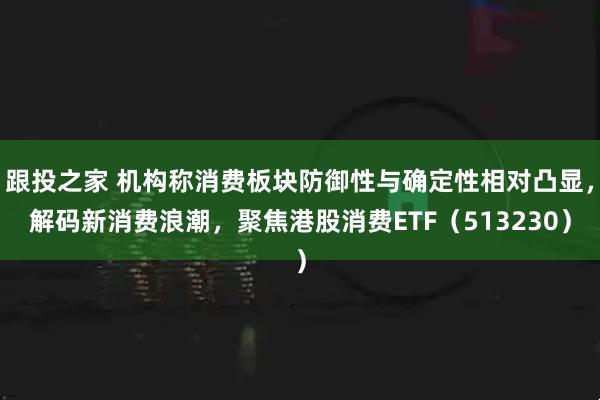 跟投之家 机构称消费板块防御性与确定性相对凸显，解码新消费浪潮，聚焦港股消费ETF（513230）